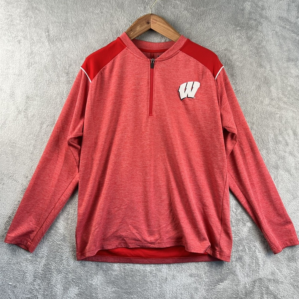 Wisconsin Badgers 1/4 Zip Shirt Mens XL NCAA Red Champion Athletic FLAW